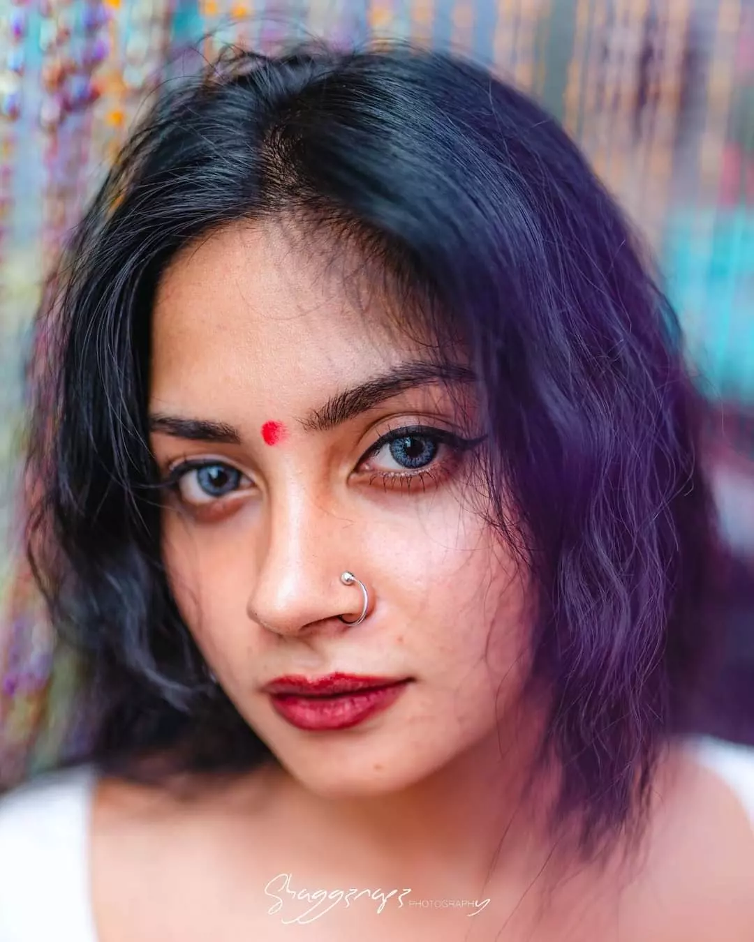 Close-up desi fashion portrait with a nose ring, Colombo, Sri Lanka