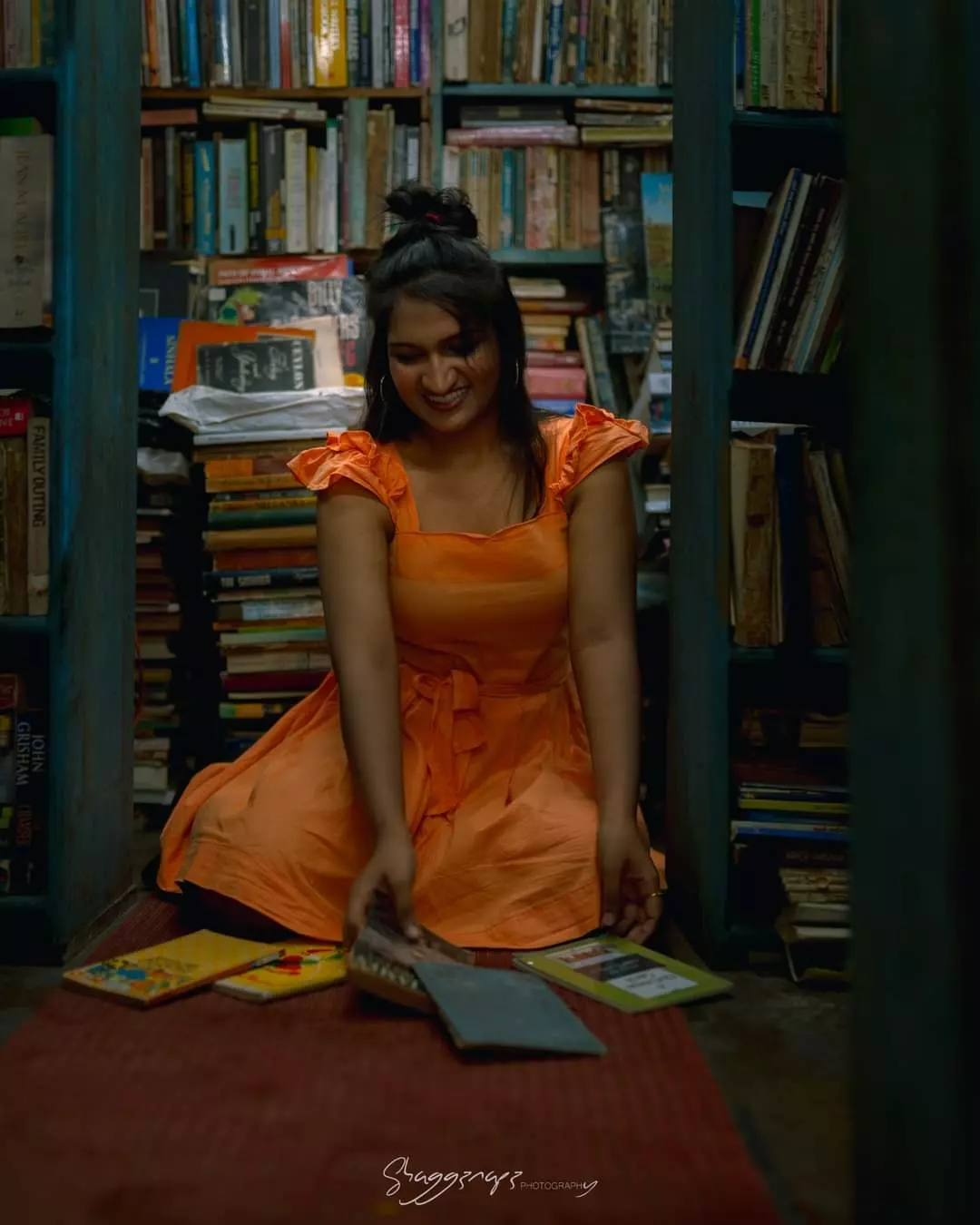 Fashion editorial photoshoot in a bookstore in Colombo, Sri Lanka