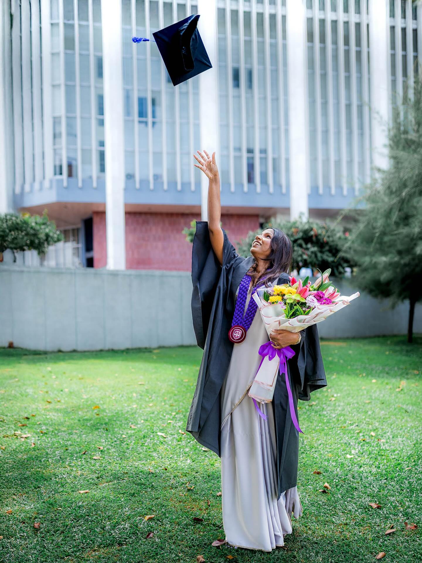 Graduation portrait photography tossing a graduation cap in Colombo, Sri Lanka